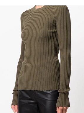 Anine Bing Olive Ribbed Long-Sleeve Crew Top
